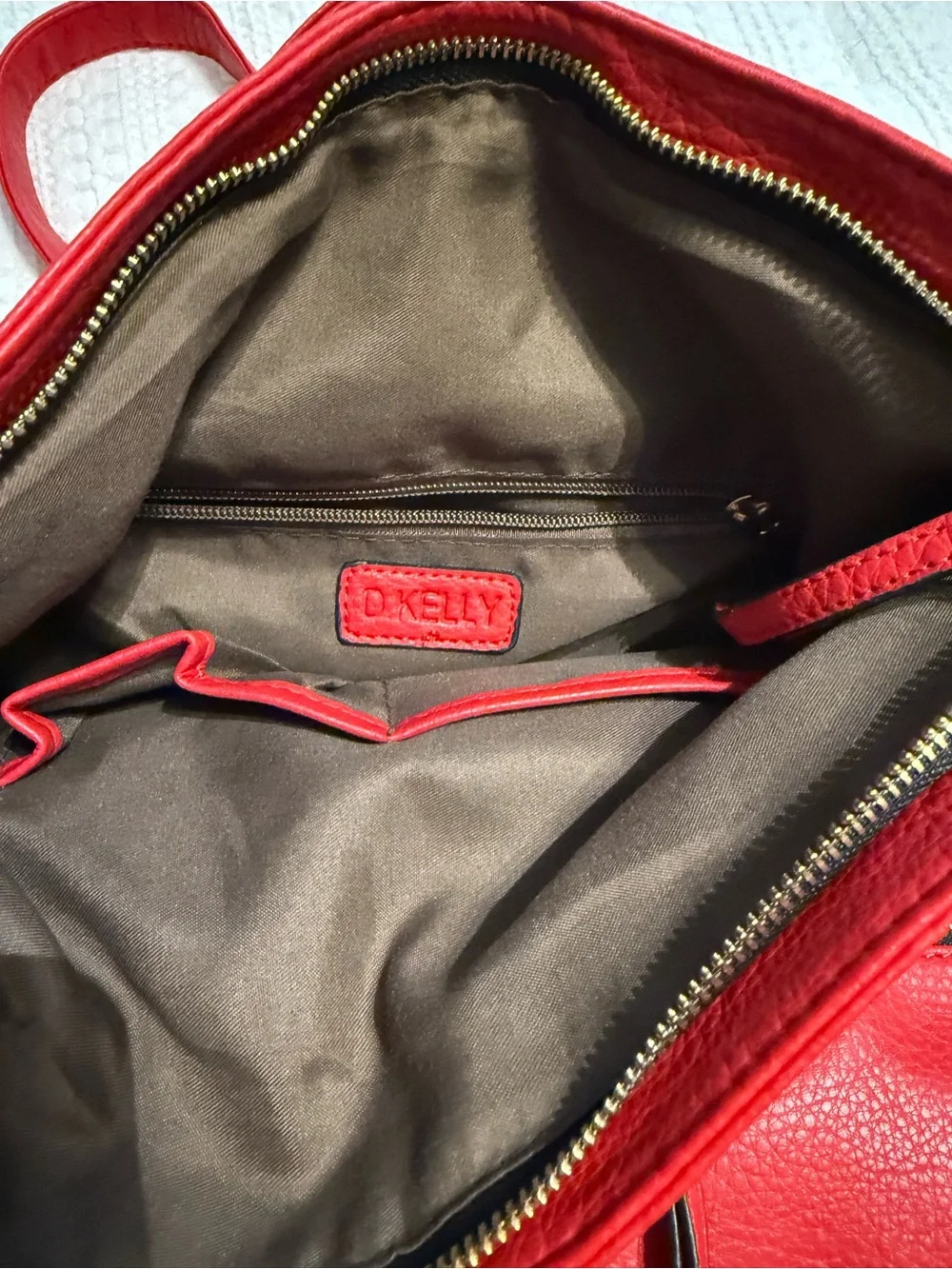 Red Leather Tote Bag with Front Zip Pockets from Japan